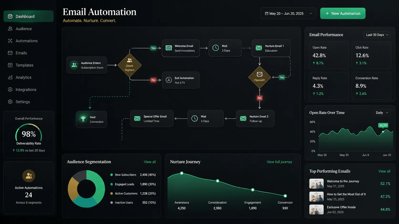 Email nurture automation screen